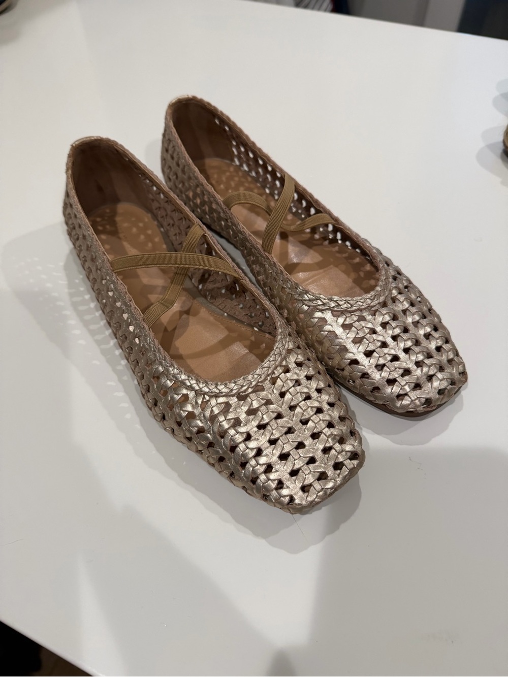 Anthropologie Metallic Woven Ballet Flats in Champagne Gold